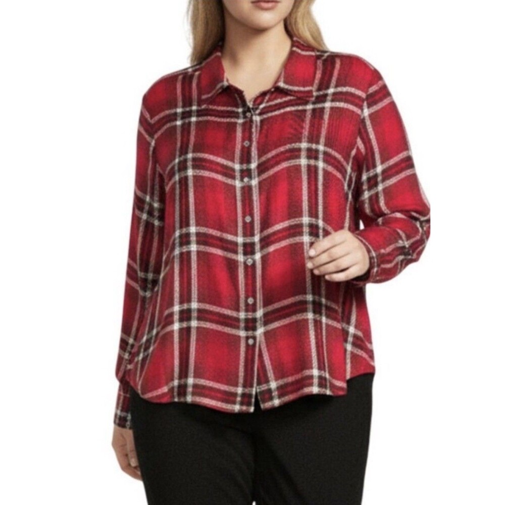 Allison Daley Plus Size Tango Red Long Sleeve Point Collar. Size 1X
